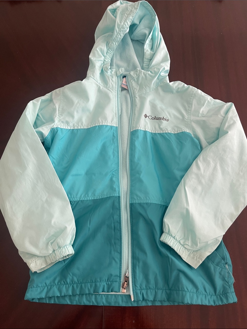 Columbia Two-Tone Light Teal and Turquoise Hooded Windbreaker size S 8